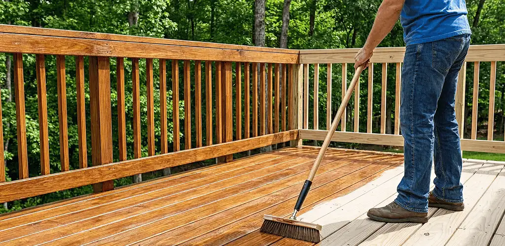 Deck staining and sealing application on a wood deck in Pueblo, CO