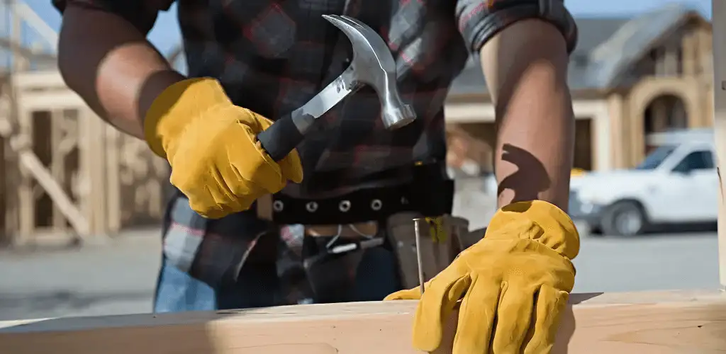 Handyman fixing wood trim with a hammer for home repairs in Pueblo, CO
