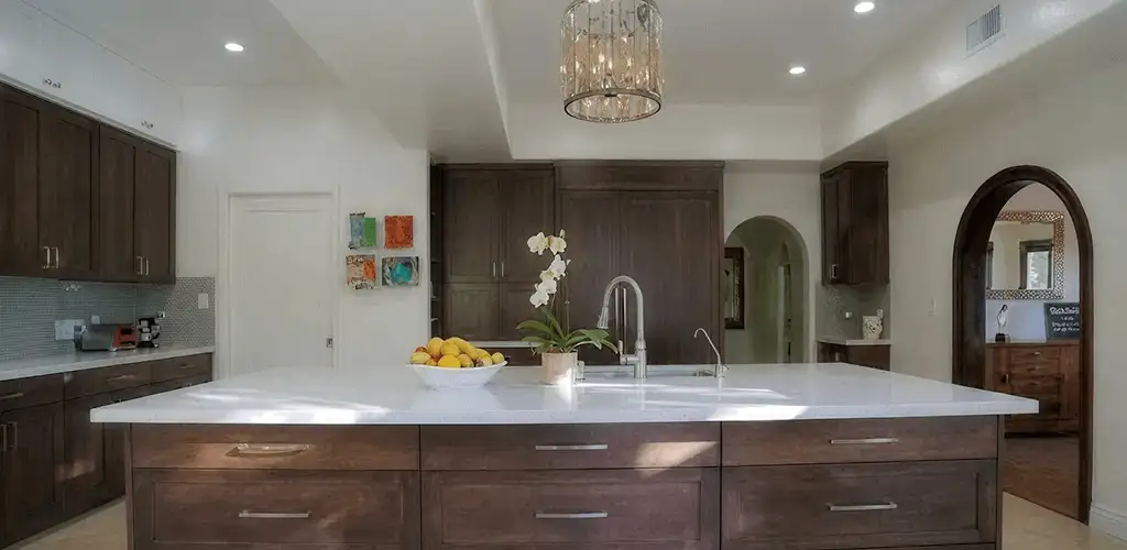 Cabinet refacing project with updated kitchen cabinets and island in Pueblo, CO