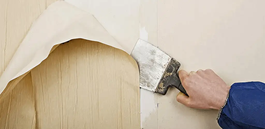 Handyman removing wallpaper with a scraper for wall preparation in Pueblo, CO